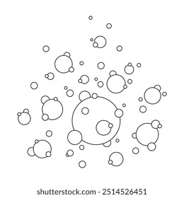 Soap air bubbles, foam. Vector drawn graphic black and white illustration of round effervescent balls. Decorative abstract flying, hissing, airy element for a holiday, decoration, decoration.