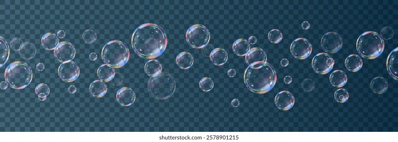 Soap air bubbles. Soap bubbles with various reflections.On a transparent background. Vector illustration.EPS 10.