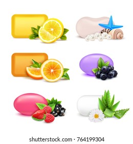 Soap aroma bars realistic set with lemon and orange aroma isolated vector illustration