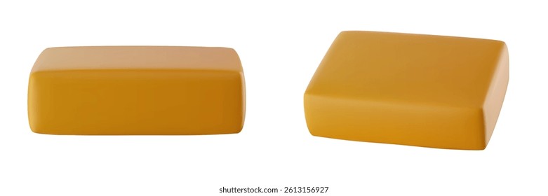 Soap bar for body or cleaning various view in realistic 3d glossy style. Cartoon vector illustration.