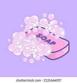 soap bar with bubble for bath groceries vector illustration