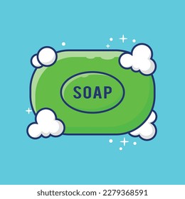 Soap Bar With Bubbles cartoon vector, Cartoon Soap Bar Icon Vector Illustration, Flat Soap Bar Vector Design, Soap Sticker