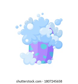 Soap bar with bubbles and foam. Homemade organic soap. Isolated vector illustration in cartoon style