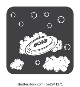 Soap bar with bubbles and foam. Hygiene in bathroom, vector illustration