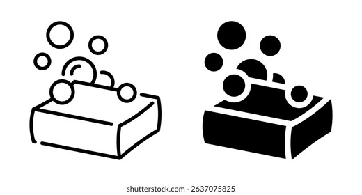 Soap bar with bubbles icon. Line and silhouette style.
