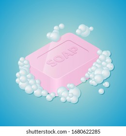 Soap Bar with Bubbles. Isometric vector illustration