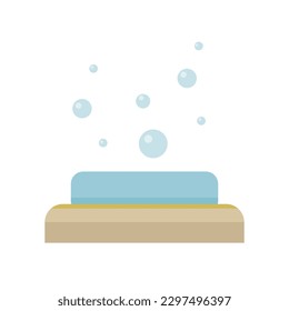 Soap bar with bubbles on white background