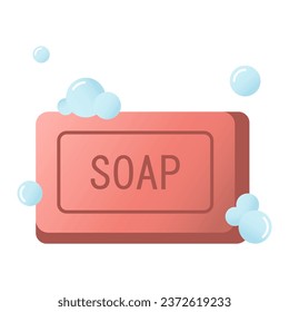 Soap bar with bubbles on white background