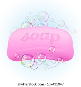 Soap Bar With Bubbles - Vector Illustration.