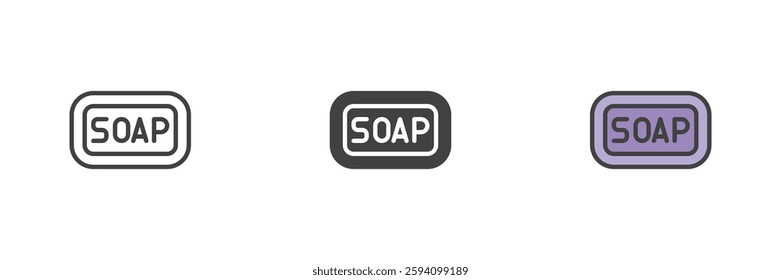 Soap bar different style icon set. Line, glyph and filled outline colorful version, outline and filled vector sign. Symbol, logo illustration. Vector graphics
