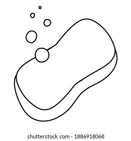 Barra de jabón con burbujas de espuma, ilustración de doodle dibujado a mano negra y blanca