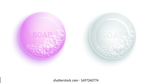 Barra de jabón con espuma y burbujas aisladas ilustración vectorial sobre fondo blanco. Espuma de jabón para lather. Ilustración del vector