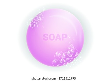 Soap bar with foam and bubbles isolated vector illustration on white background. Soap foam for lather. Vector illustration
