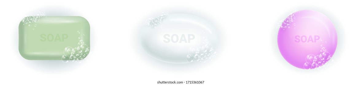 Soap Bar With Foam And Bubbles Isolated Vector Illustration On White Background. Soap Foam For Lather. Vector Illustration