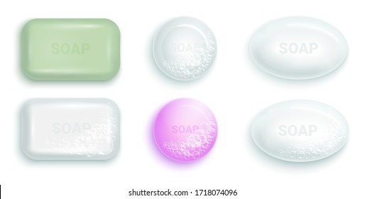 Soap bar with foam and bubbles isolated vector illustration on white background. Soap foam for lather. Vector illustration