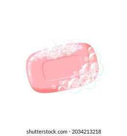 Soap bar in foam and bubbles. Vector illustration cartoon flat icon isolated on white background.