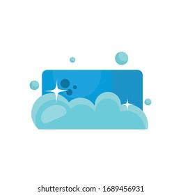 soap bar with foam icon over white background, flat style, disinfection and cleaning elements, vector illustration