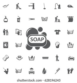 Soap bar icon on the white background. Set of cleaning icons