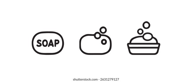 Soap bar icon set with bubbles and tray Vector