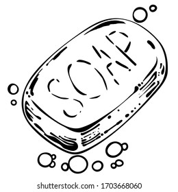 Soap bar, prevention of coronavirus infection, hand drawn vector