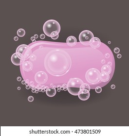 Soap Bar. Transparent Bubbles. Pink Soap vector illustration.
