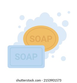 Soap bars with bubbles. Cleansing and washing substance, hygiene tool vector illustration