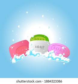 Soap bars with bubbles.3d soaps design for healthcare vector illustration.