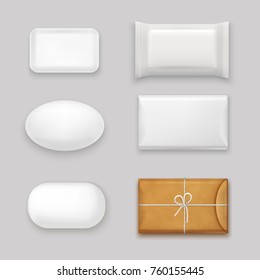 Soap Bars Realistic Set With Blank Packaging Isolated Vector Illustration