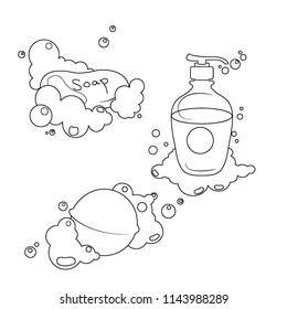 Soap and bath bomb sketch vector illustration