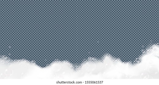 Soap, bath, shampoo foam bubbles isolated on transparent background. Realistic looking vector illustration.