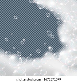 Seifenschaumblasen einzeln auf transparentem Hintergrund. Realistisch aussehende Vektorillustration.