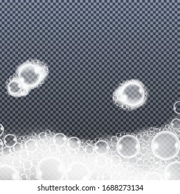 Bichos de espuma de jabón aislados en un fondo transparente. Ilustración vectorial de aspecto realista.