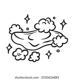 Soap black and white illustration isolated on square white background. Simple flat outlined cartoon art styled bathroom object drawing.