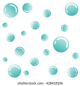 Soap blue bubbles pattern on white background. Vector.