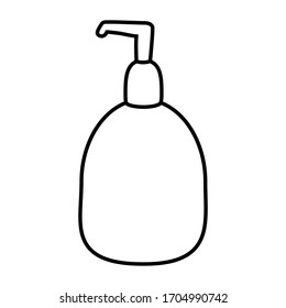 Soap bottle icon Isolated on a white background. Black-white vector illustration. Observe hygiene. Wash your hands.