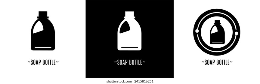 Soap bottle logo set. Collection of black and white logos. Stock vector.