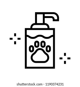 Soap bottle with paw icon vector illustration in line stroke design