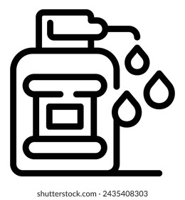 Botella de jabón con el vector de contorno del icono de la bomba. Producto de lavado de espuma para el cuidado de la piel. Recipiente dispensador de líquido higiénico