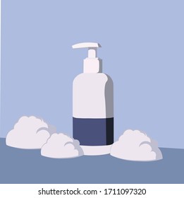 Soap bottle vector illustration with foam 