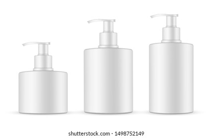 Soap bottles with pump mockup isolated on white background. Vector illustration