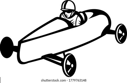 Soap Box Derby o Soapbox Car Racer Carrera de coches Retro Negro y Blanco