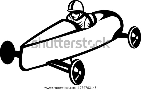Soap Box Derby or Soapbox Car Racer Racing Side\
Retro Black and White