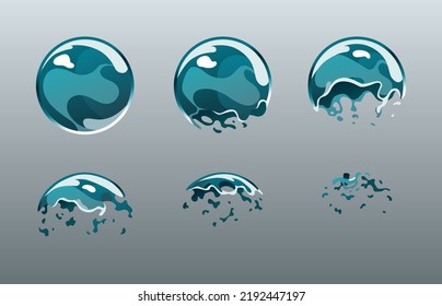 Seifenblase-Animation. Ball-chemische oder Wasser-sphärische Figur. Runder Sprengstoffeffekt durch Runde. Spiel- oder Bewegungsdesign. Vektor-Einzelrahmen im Cartoon-Stil