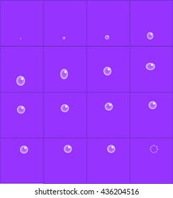 Soap bubble animation. Game design animation frames. Flash. Bursting the bubble