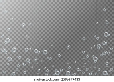 Soap bubble background. Set of air bubbles on a transparent background. 3D bubbles in blue colors. Bubbles overlay.