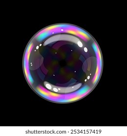 Soap bubble ball rainbow color, Spectrum color effect transparent sphere, Vector illustration realism.