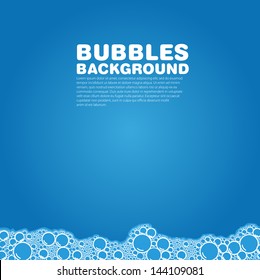 Soap bubble bath on blue background, vector illustration