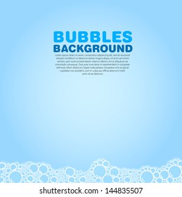 Soap Bubble Bath On Blue Background, Vector Illustration