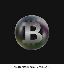 Soap bubble with Bitcoin sign. Cryptocurrency and worldwide payment system sign