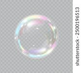 Soap bubble color spectrum on transparent background. Realistic air bubble 3D graphics glare and transparency effect. Vector illustration.